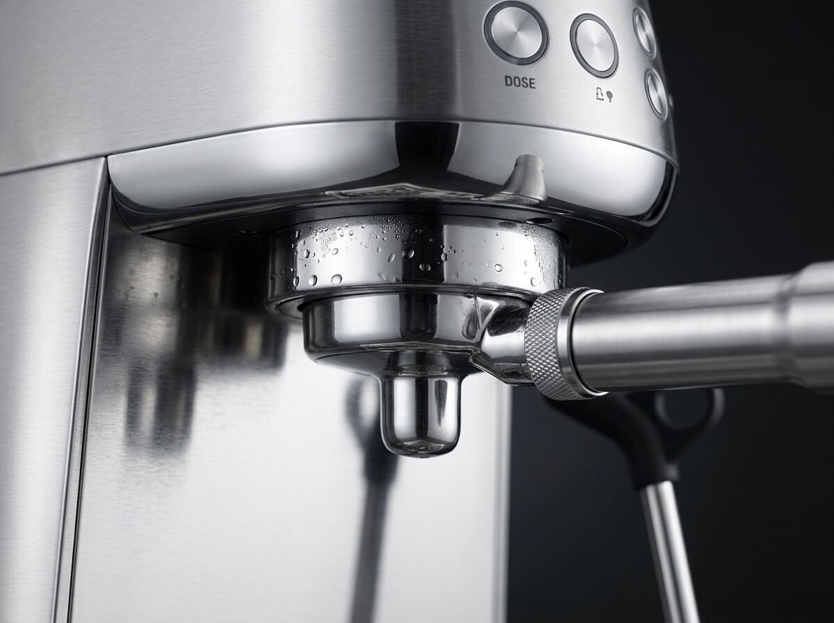 Close-up of the espresso machine group head