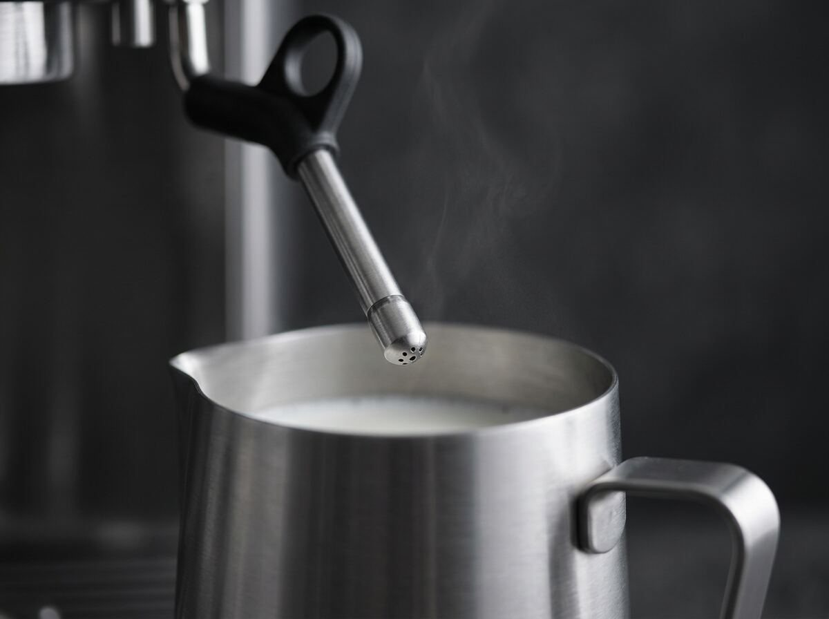 Close-up of the espresso machine steam wand