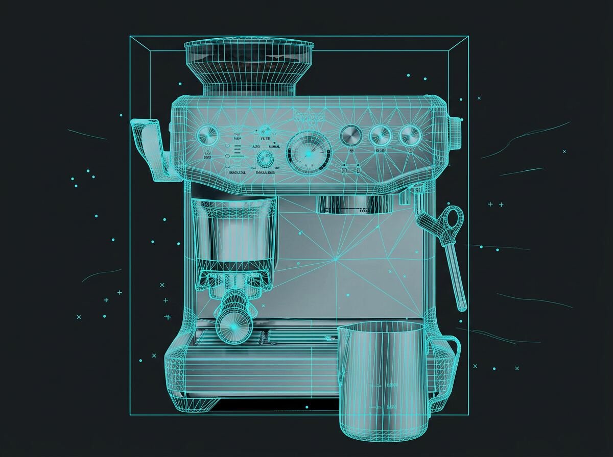 AR tracking mesh over an espresso machine