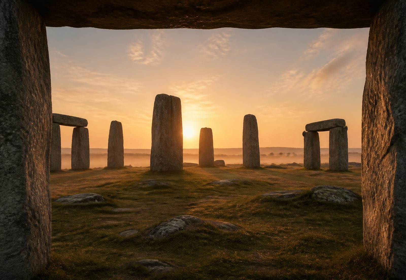 Stonehenge VR environment with floating interface panels